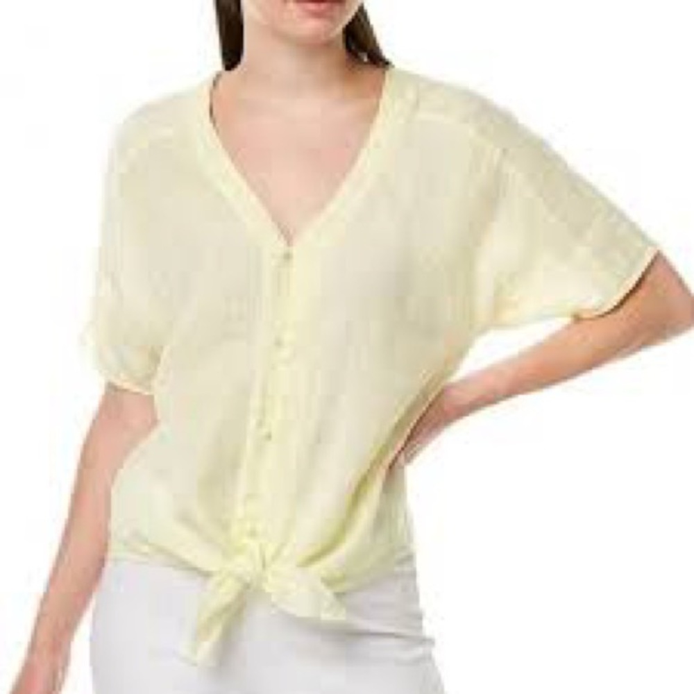 Vince Camuto Daybreak Linen Tie hem Short Sleeve Top Size XL